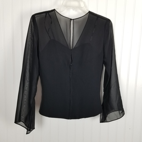 Xscape Joanna Chen Corset Top Sheer Sleeves Boning Black Size 4 Petite Mobwife - Picture 9 of 11